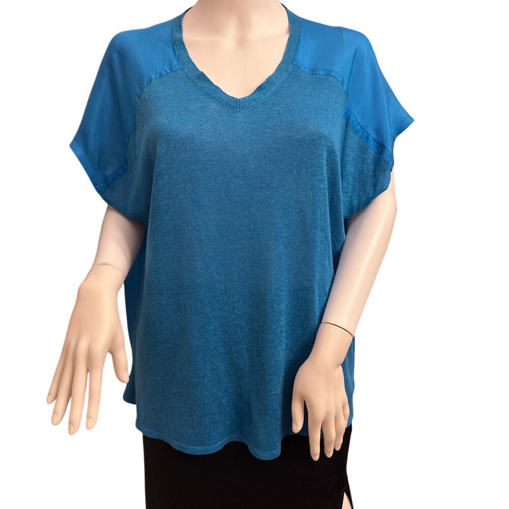 Eileen Fisher Silk and Linen V-Neck Casual Raglan Short Sleeve Tee Small